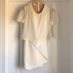 BCBG Cream romper with leather cutout skirt!